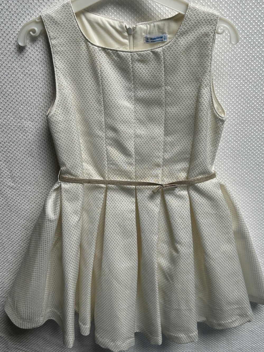 Mayoral Chic Ivory Fit-and-Flare Dress with Gold Trim. Size 10. NWT.